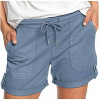 WHLBF Ljetno čišćenje ženske hlače udobne pune boje pune boje uzorci elastičnih džepova struka