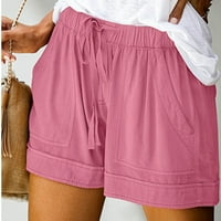 Hlače za ženske struk vučne ženske šorc plus labava elastična veličina casual pantalone ružičaste + m
