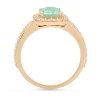 2. CT Sjajni smaragdni rez simulirani zeleni dijamant 14k žuti zlatni halo pasijans sa accentima prsten
