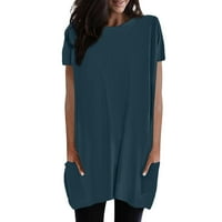 Dyfzdhu majica za žene Ležerne prilike jednostavne čvrste boje okrugli vrat kratki džep s kratkim rukavima