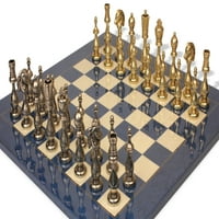 Veliki arabeski savremeni staunton metalni šah sa plavom pepelom Burl šahovski odbor