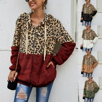 Žene nejasne plišane duhovice za jaknu Leopard patchwork dukserice Zip uz kaput za odjeću