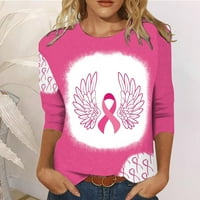 Žene Lagane vrhove Crewneck rukav bluza ružičaste vrpce za ispis košulje Pamuk Casual Pulover Pink XXXXL