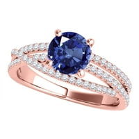 Aonejewelry 1. ct. TTW Halo Split Shank Sapphire i dijamantni zaručni prsten izrađen u 14K solidne ruže