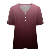 Žene ljetne majice s kratkim rukavima s kratkim rukavima tiskani redovni bluza s V-izrezom, vino XL
