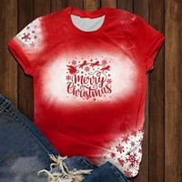 Clearsance Božićne majice za žene Ženske kontrast Color Božićni tisak okrugli vrat Majica Funny Xmas