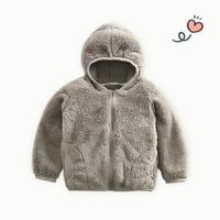 Toddler Baby Boys Girls Solid Boja plišana slatka zima drži topla kapuljača jakna siva 5- godina