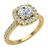 Okrugli sjajni jastuk Halo Diamond Angažman prsten 1. CT TW 14K Zlato