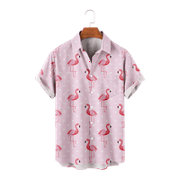 Flamingos Crtanickinja od tiskane majice Men Ljeto plaža Kratki rukav Ležerna havajska majica, D-7XL