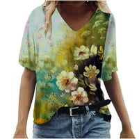 Yyeselk Trendy Žene Arhive cvjetne tiskarske košulje Slobodne rukave Seksi V-izrez Ugodne bluze Ležerne