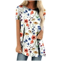 TKLPEHG Bluze za žene Crewneck Long Tunic Tops Modni cvjetni print Kratki rukav T majice Vintage Basic