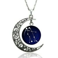 Štetno astrologija Astrološki znakovi Hollow Moon Glass Cabochon Privjesak za žene Ogrlica, Djevica