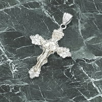 Muški XL Fleur-de-Lis Sterling Silver Cross Crucifi privjesak ogrlica
