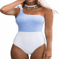 Ženska jednoj kupaćim kostim blokom jedno rame Bowknot kupaći kupalište, plavo, 2xl