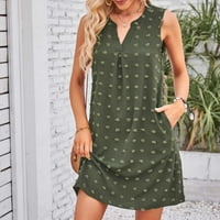 FINELYLOVE Ljetne haljine za ženu Bodycon haljine za ženu V-izrez Čvrsta mini vojska bez rukava zelena