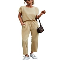Sanviglor Dame Loungewear Set Solid Color Pajamas kratki rukav Ležerne prilike na vrhu Hlače sa džepovima