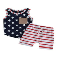 Wassery 4. jula Baby Boy outfit bez rukava AMERIKA Spremnik za zastavu TOP TO-majice Postavi 2T 3T 4T