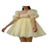 Woshilaocai ženski puff rukav Tulle princess haljina bajke ruffle closety mrežice mini ljetne haljine