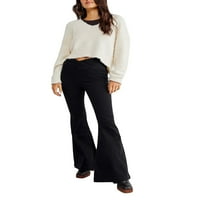 Eyicmarn Ženska modna bljeskalica Jeans Solid Boja visokog struka Therem pantalone Proljeće Jesen Ležerne
