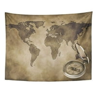 Brown Antique World Map na starom globusu apstraktno prazno granično široko zidno umjetnost Viseća tapiserija