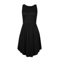 Ženske ljetne haljine za slobodno vrijeme za žene V-izrez Solid Boja rukava bez rukava, crna, L, 95%