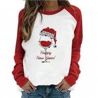 Božićne majice za žene slatki proljetni patchwork božićni tiskani dugi rukavi okrugli vrat casual tee vrhovi crveni xxl