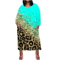 Olyvenn Womens Prevelizirani odmori za odlaganje duge haljine kontrastna boja Leopard Print House haljina