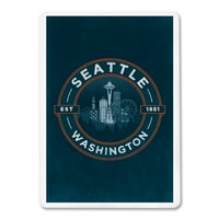 Seattle, Washington, u nevolji plavoj boji, kontura, preša sa fenjerom, premium igraće karte, paluba