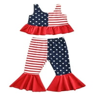 WYBZD 4. jula Toddler Baby Girl Outfits USA zastava Stars Stripes bez rukava ruffle tenkovi puhane hlače