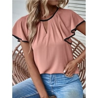 Ženski plus veličine čišćenja ljeta Nova šupljiva boja HOLLOW V-izrez majica s kratkim rukavima