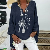 Žene Ljetne tuničke vrhove Y2K vrhovi V izrez Print dugih rukava Labavi gumb T-majica Bluza Tropical