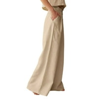 Wozhidaoke pantalone za žene Dame Solid Boja visokog struka casual gumba pamučne posteljine široke noge