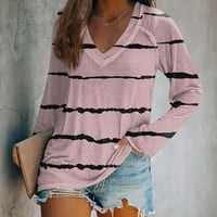 Tking modni vrhovi za žene s dugim rukavima V izrez Stripe bluza pulover korupke ružičaste 2xl