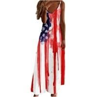 4. jula Dan neovisnosti Dnevne haljine za žene V izrez Američka zastava Ispiši Ljetnu casual remen dugih