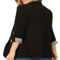 Grianlook Womens Blazers Roll Tab dugih rukava Business Jackes Solid Color Cardigan Jakna Dame Lamel