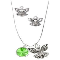 Delight nakit kristal Rivoli - Lime Green Silver Tone Guardian Angel Charm ogrlica i naušnice