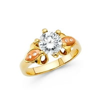 Jewels 14k Bijelo i žuto zlato Dva tonska okrugla Kubična cirkonija CZ Zaručnička prstena veličine 8