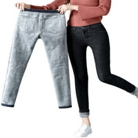 Suaumret žene visoke strukske ruke obložene trapericama zima drži tople povremene tanke pantalone tkanina s džepom crnim s