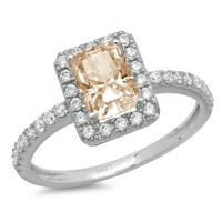 1.96ct Emerald Cut Champagne Simulirani dijamant 14k bijelo zlato Angažovanje halo prstena veličine