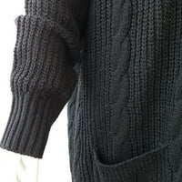 Loyisvidion kaput Ženski pleteni kardigani labavi šljački preveliki omotač Chunky džep džemperi crni