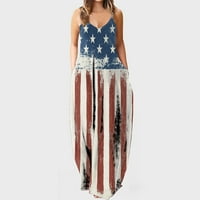 Maxi haljine za ženska američka zastava 4. jula Camisole haljina retro plus veličina špageta remen sa