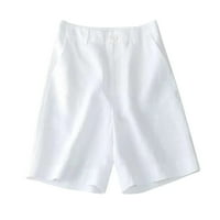Žene Bermuda kratke hlače visokog ležernog ljetnog pamučnog posteljina kratke hlače sa džepovima sa