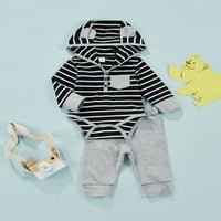 Mialeoley Baby set s kapuljačom za kapuljače + hlače, vodoravne pruge uzoraka