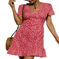 Ženska haljina za ljuljanje s rufšem haljina haljina s labavim ljetnim crvenim cvjetnim m