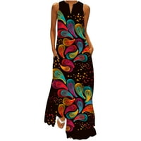 Lastesso Maxi haljine za žene bez rukava retro cvjetno print zapadnih ljetna haljina za plažu Flowy