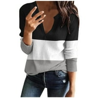 Ženska majica s dugim rukavima V izrez labav fit mekani pleteni plestini pljuvač za blokiranje boje