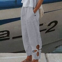 Ženska ljetna carella pamučna i posteljina džepa hlače pantalone, m, m