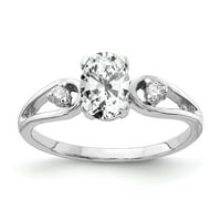 Čvrsta 14k bijelo zlato 7x ovalna kubična cirkonija CZ dijamantska godišnjica prstena veličine 8.5