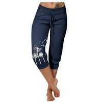 Žene Capri yoga hlače Labave crtež pidžame hlače salon sa dnevnim boravkom sa džepovima, mornarica XL