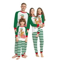 Porodični božićni pidžami Podudarni set, pas Ispis dugih rukava s prugastim hlačama za spavanje za spavanje za odrasle, dijete, dijete, pas